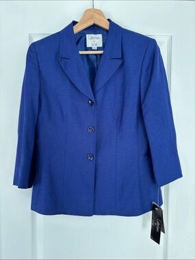 Le Suit Cobalt Blue Linen Blend Three-Button Blazer